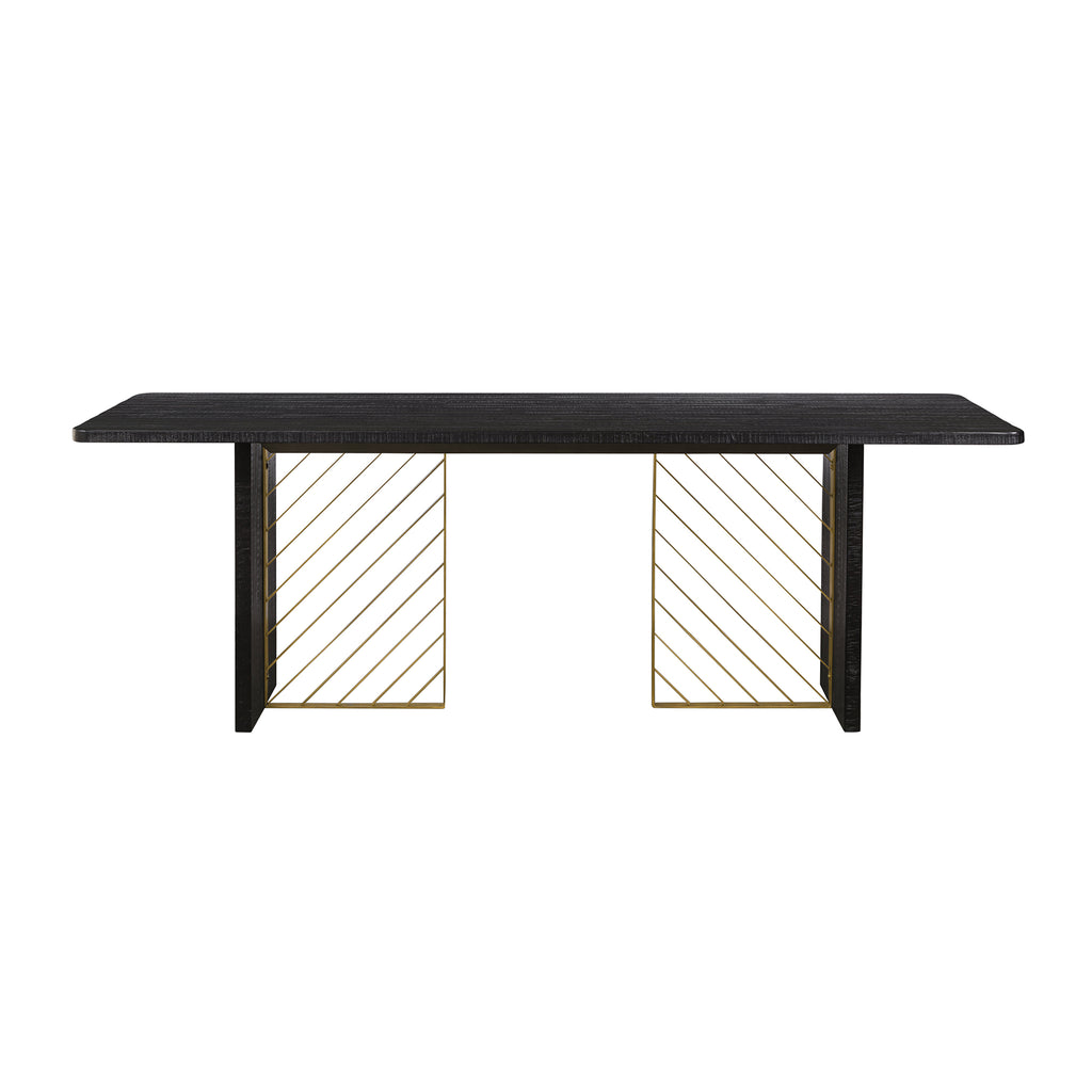 Monaco Black Wood Dining Table with Antique Brass Accent