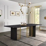 Monaco Black Wood Dining Table with Antique Brass Accent