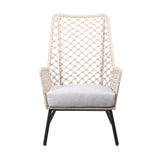 Marco Indoor Outdoor Steel Lounge Chair with Natural Springs Rope and Grey Cushion