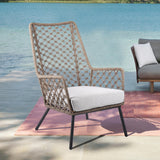 Marco Indoor Outdoor Steel Lounge Chair with Truffle Rope and Grey Cushion