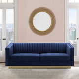 Miranda Navy Velvet and Gold Sofa