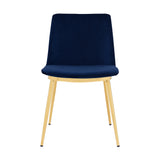 Messina Modern Blue Velvet and Gold Metal Leg Dining Room Chairs - Set of 2