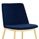 Messina Modern Blue Velvet and Gold Metal Leg Dining Room Chairs - Set of 2