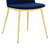 Messina Modern Blue Velvet and Gold Metal Leg Dining Room Chairs - Set of 2