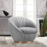 Mitzy Gray Velvet Swivel Accent Chair with Gold Base