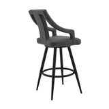 Maxen 26" Gray Faux Leather and Black Metal Swivel Bar Stool