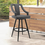 Maxen 26" Gray Faux Leather and Black Metal Swivel Bar Stool