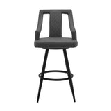 Maxen 30" Gray Faux Leather and Black Metal Swivel Bar Stool