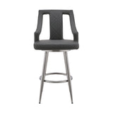 Maxen 26" Gray Faux Leather and Brushed Stainless Steel Swivel Bar Stool