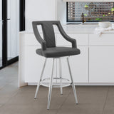 Maxen 26" Gray Faux Leather and Brushed Stainless Steel Swivel Bar Stool