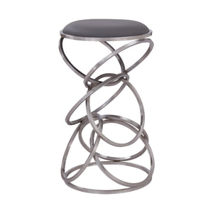 Medley Contemporary 26" Counter Height Barstool in Brushed Stainless Steel Finish and Gray Faux Leather