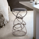 Medley Contemporary 26" Counter Height Barstool in Brushed Stainless Steel Finish and Gray Faux Leather