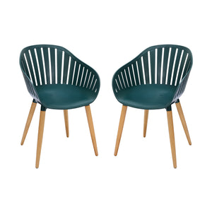 Nassau Outdoor Green Dining Chair with Eucalyptus Wood Legs - Set of 2