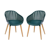 Nassau Outdoor Green Dining Chair with Eucalyptus Wood Legs - Set of 2