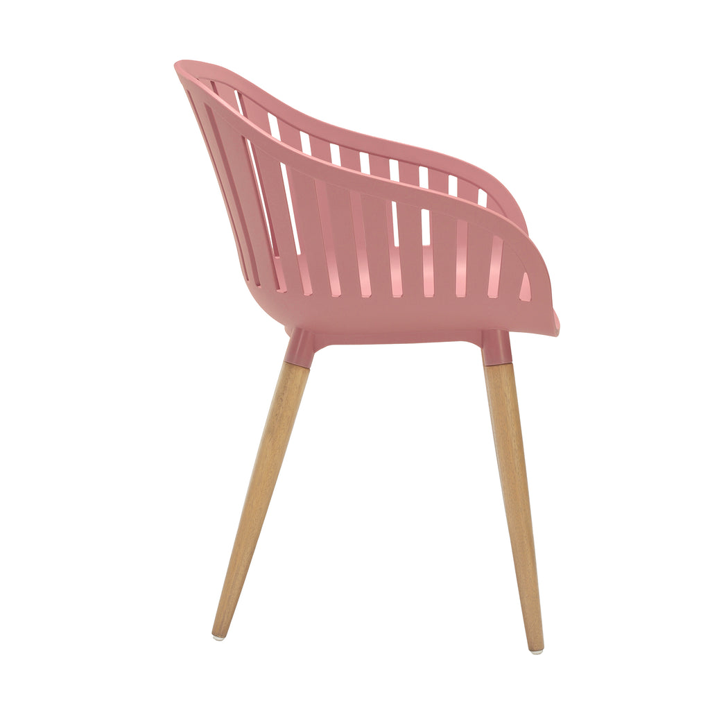 Nassau Outdoor Arm Dining Chairs in Pink Peony Finish with Wood legs- Set of 2