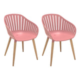 Nassau Outdoor Arm Dining Chairs in Pink Peony Finish with Wood legs- Set of 2