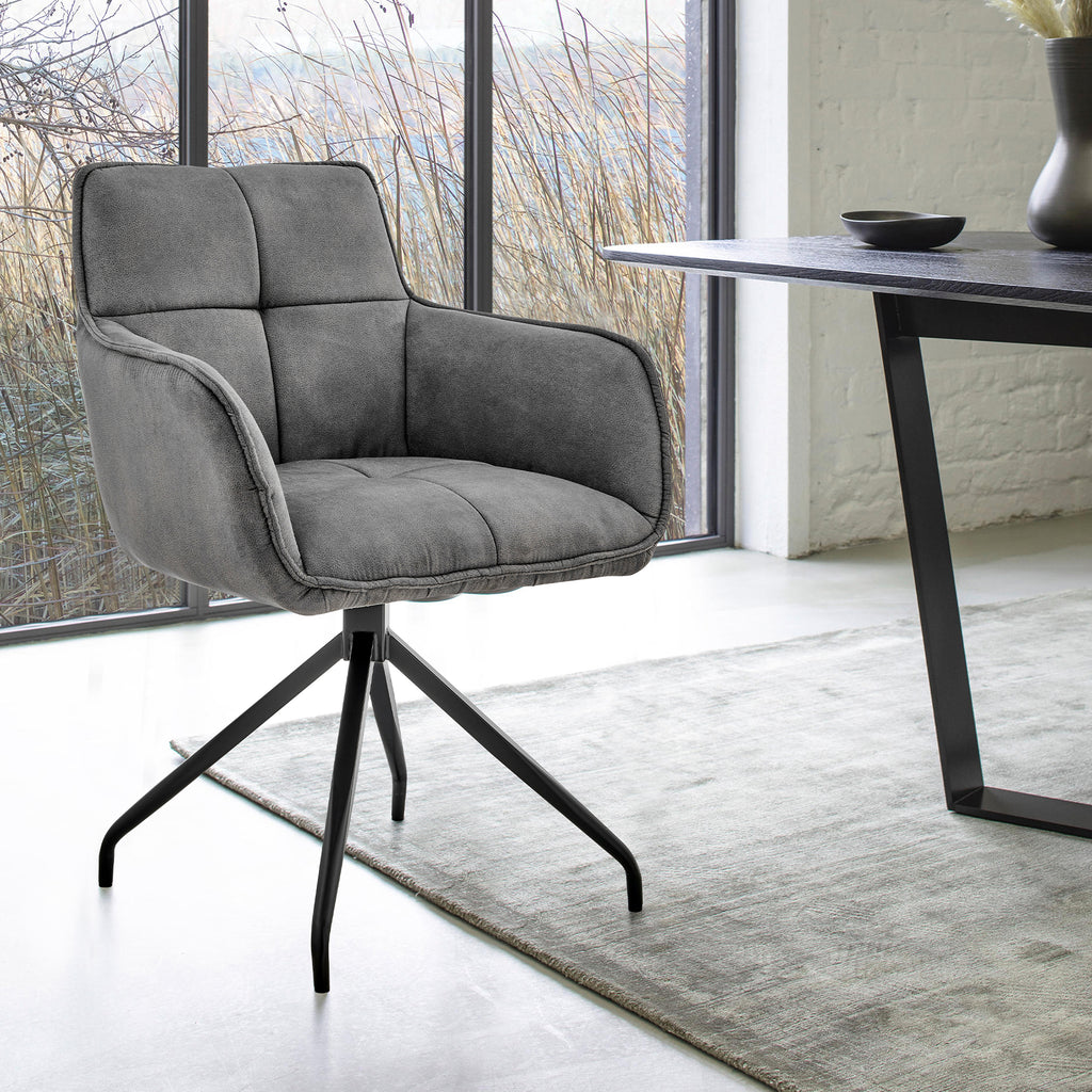 Noah Dining Room Accent Chair in Charcoal Fabric and Black Metal Legs