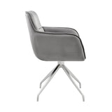 Noah Dining Room Accent Chair in Gray Velvet and Brushed Stainless Steel Finish