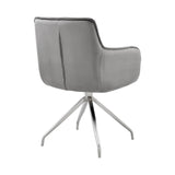 Noah Dining Room Accent Chair in Gray Velvet and Brushed Stainless Steel Finish