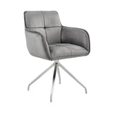 Noah Dining Room Accent Chair in Gray Velvet and Brushed Stainless Steel Finish