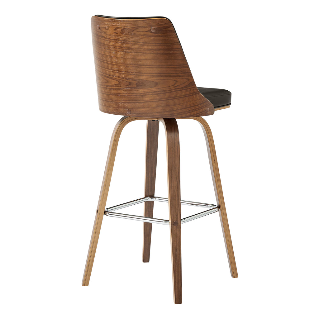 Nolte 26" Swivel Counter Stool in Brown Faux Leather and Walnut Wood