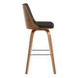 Nolte 30" Swivel Bar Stool in Brown Faux Leather and Walnut Wood