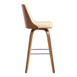 Nolte 26" Swivel Counter Stool in Cream Faux Leather and Walnut Wood