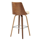 Nolte 30" Swivel Bar Stool in Cream Faux Leather and Walnut Wood