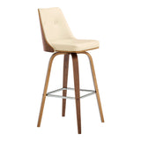 Nolte 30" Swivel Bar Stool in Cream Faux Leather and Walnut Wood