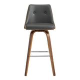 Nolte 26" Swivel Counter Stool in Gray Faux Leather and Walnut Wood