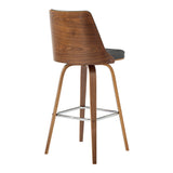 Nolte 30" Swivel Bar Stool in Gray Faux Leather and Walnut Wood