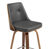 Nolte 30" Swivel Bar Stool in Gray Faux Leather and Walnut Wood