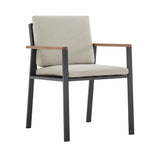 Nofi Outdoor Patio Dining Chair in Charcoal Finish with Taupe Cushions and Teak Wood Accent Arms  - Set of 2