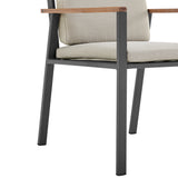 Nofi Outdoor Patio Dining Chair in Charcoal Finish with Taupe Cushions and Teak Wood Accent Arms  - Set of 2
