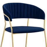 Nara Modern Blue Velvet and Gold Metal Leg Dining Room Chairs - Set of 2