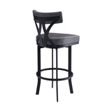 Natalie 26" Counter Height Vintage Grey Faux Leather Upholstery and Black Metal Bar Stool 