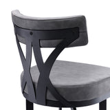 Natalie 30" Bar Height Vintage Grey Faux Leather Upholstery and Black Metal Bar Stool 