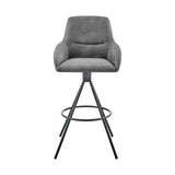 Odessa 30" Bar Height Bar Stool in Charcoal Fabric and Black Finish