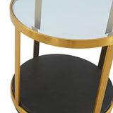 Hattie Glass Top and Walnut Wood End Table with Brushed Gold Frame