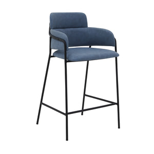 Oshen 26" Blue Faux Leather and Metal Counter Height Bar Stool