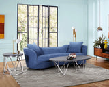 Palisade Contemporary Sofa in Blue Velvet with Brown Wood Legs