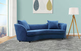 Palisade Contemporary Sofa in Blue Velvet with Brown Wood Legs