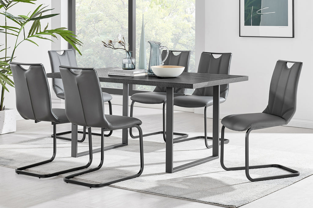 Pacific Dining Room Chair in Gray Faux Leather and Black Finish - Set of 2
