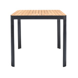 Portals Outdoor Square Bar Table in Natural Teak Wood Top and Black Frame