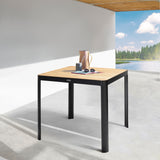 Portals Outdoor Square Bar Table in Natural Teak Wood Top and Black Frame