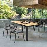 Portals Outdoor Rectangle Dining Table in Black Finish with Natural Teak Wood Top