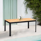 Portals Outdoor Rectangle Dining Table in Black Finish with Natural Teak Wood Top