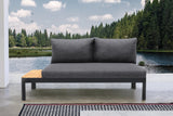 Portals Outdoor Sofa in Black Finish with Natural Teak Wood Accent and Grey Cushions
