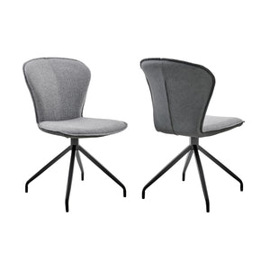 Petrie Dining Room Accent Chair in Gray Fabric and Faux Leather with Black Finish - Set of 2