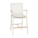 Portals Outdoor Patio Aluminum Barstool in Light Matte Sand with Natural Teak Wood Accent